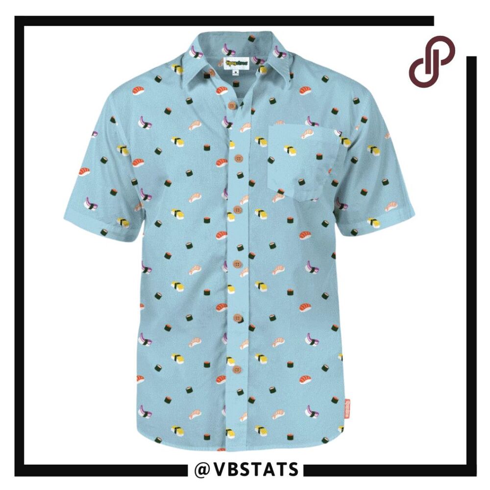 Tipsy Elves Men's Sushi Short Sleeve Hawaiian Button Down Shirt Blue Size XXL